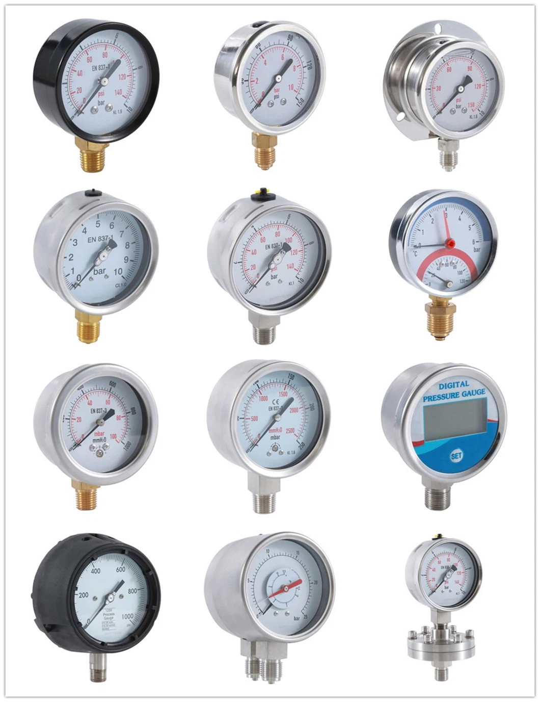 Non-Fillable Dry Gauge-Capsule-Mbar Pressure Gauge-Black Steel-Brass Connection